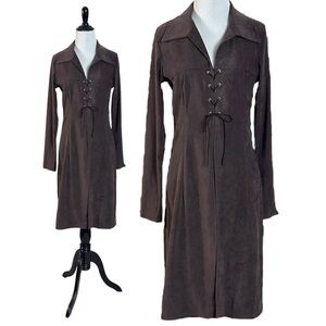 Vintage Dark Brown Lace-Up Women's Trench Coat